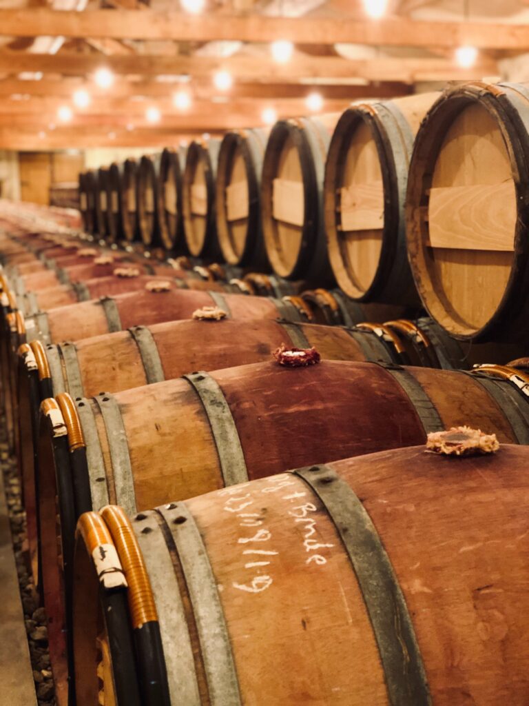 barrels stacked in a cellar